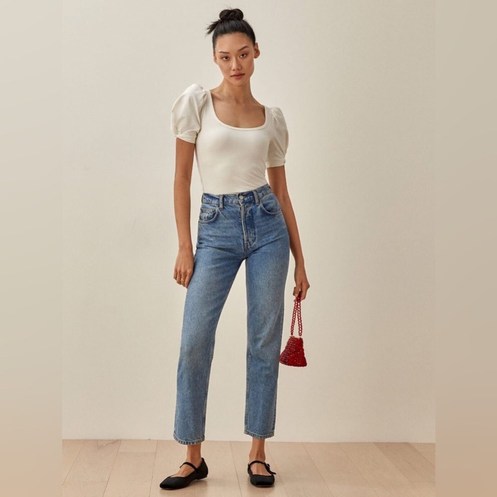 Reformation White Puff Sleeve Tee- Size Small - Picture 2 of 7